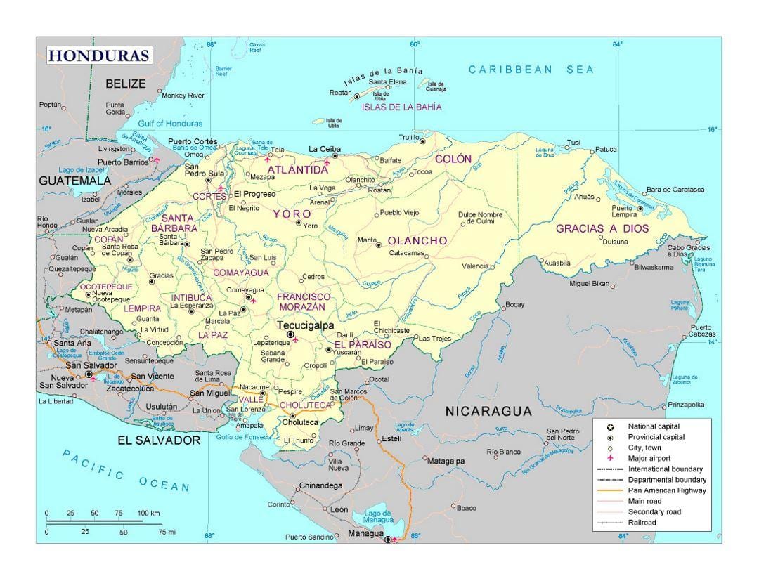 yksityiskohtainen kartta Honduras